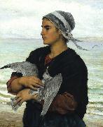 Jules Breton The Wounded Sea Gull painting